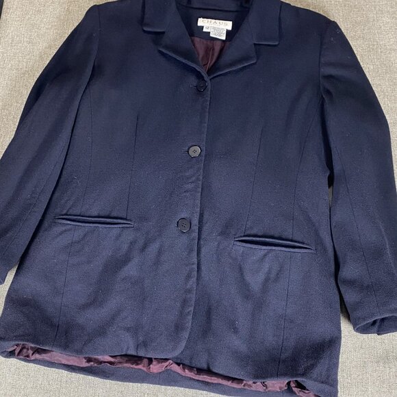 Chaus Petite Blazer Tops Women's Size 12 100% Wool Blue 3 Button Blazer - Picture 5 of 14